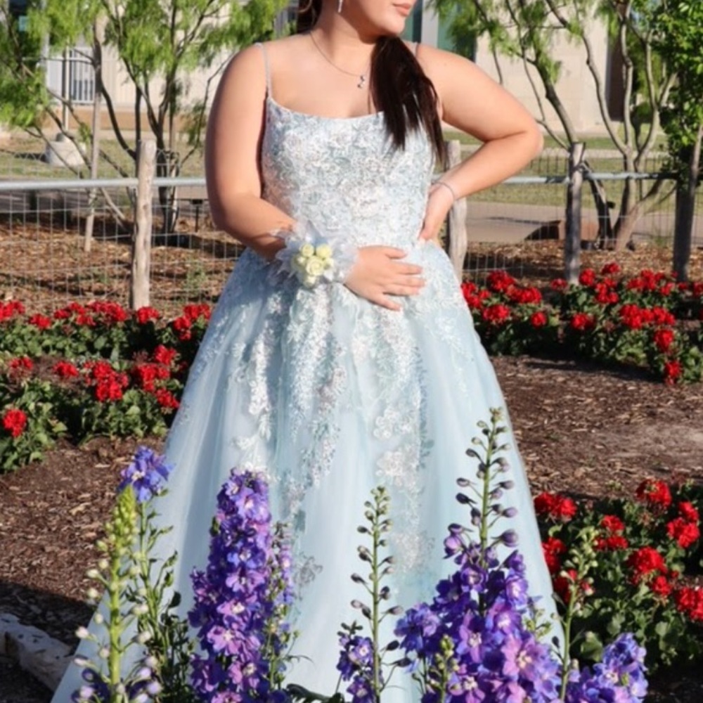 light blue prom dress lace